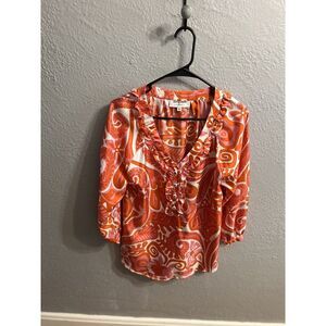 Womens Skirtin Around White Pink Red Blouse Size 6